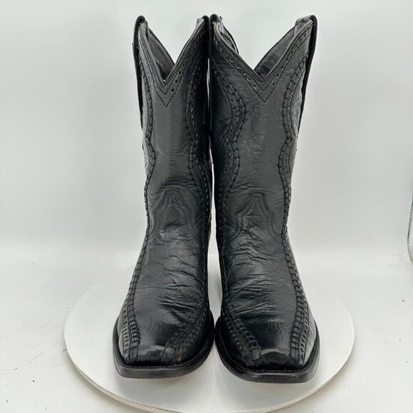 Denver Men Size 7.5 EE Black Leather Buck Stitch Pull On Western Cowboy Boot - Picture 2 of 14